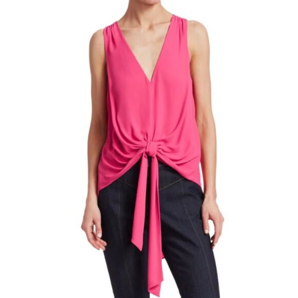 Cinq à Sept 'Aisha' Tie-Front Sleeveless High-Low Top, Guava Pink - Picture 1 of 4